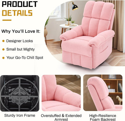 Korser Recliner Chair, Swivel Rocker Recliner Chair for Adults, Small Recliners for Small Spaces, Upholstered Manual Recliner with Side Pockets, Nursery Rocking Chair for Living Room, Chenille, Beige