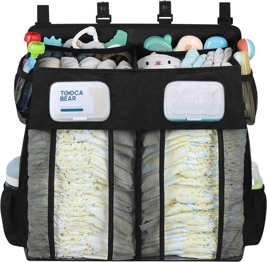 Accmor Hanging Baby Diaper Caddy Organizer, Diaper Stacker, Baby Crib Hanging Classified Storage Bag Organizer for Changing Table, Crib, Playard or Wall & Nursery Organization, Grey