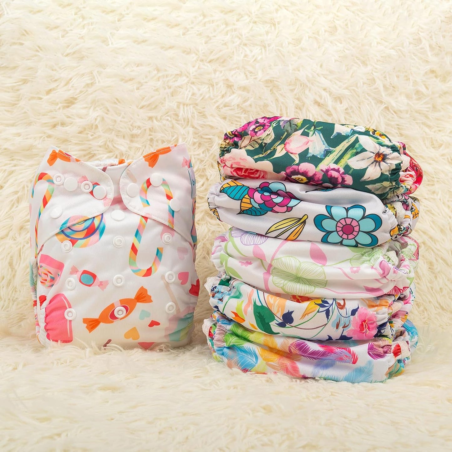 babygoal Cloth Diaper Covers 6 Pack with Wet Bag for Fitted Diapers and Prefolds with Double Gussets, Adjustable and Reusable for Baby Boys and Girls