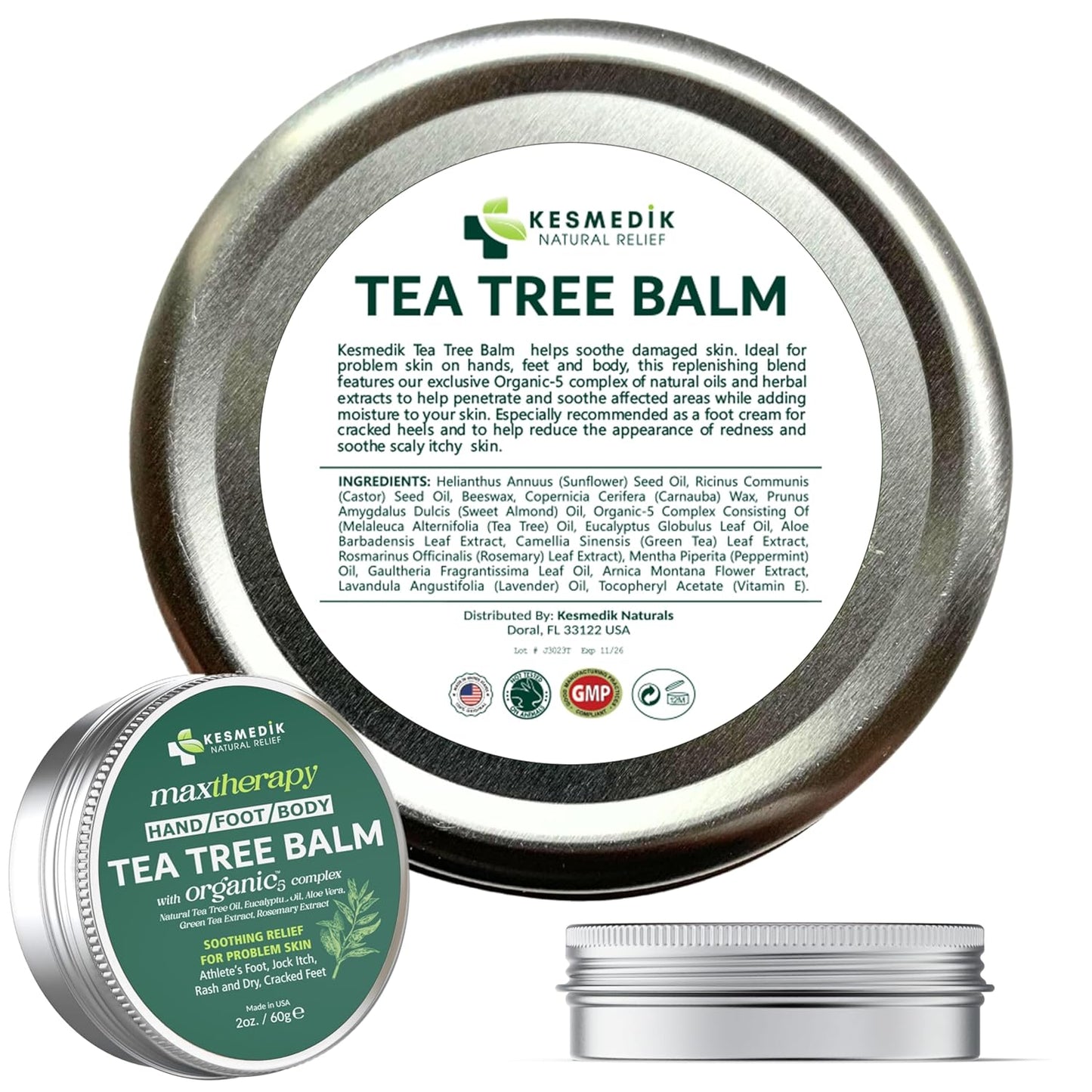KESMEDIK Tea Tree Oil Balm for Skin, Soothes Itching, Rashes & Dry Skin, Antifungal Defense for Athlete’s Foot, Jock Itch, Chafing, Bug Bites & Eczema, Natural, Effective & Safe for All Ages