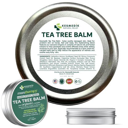 KESMEDIK Tea Tree Oil Balm for Skin, Soothes Itching, Rashes & Dry Skin, Antifungal Defense for Athlete’s Foot, Jock Itch, Chafing, Bug Bites & Eczema, Natural, Effective & Safe for All Ages