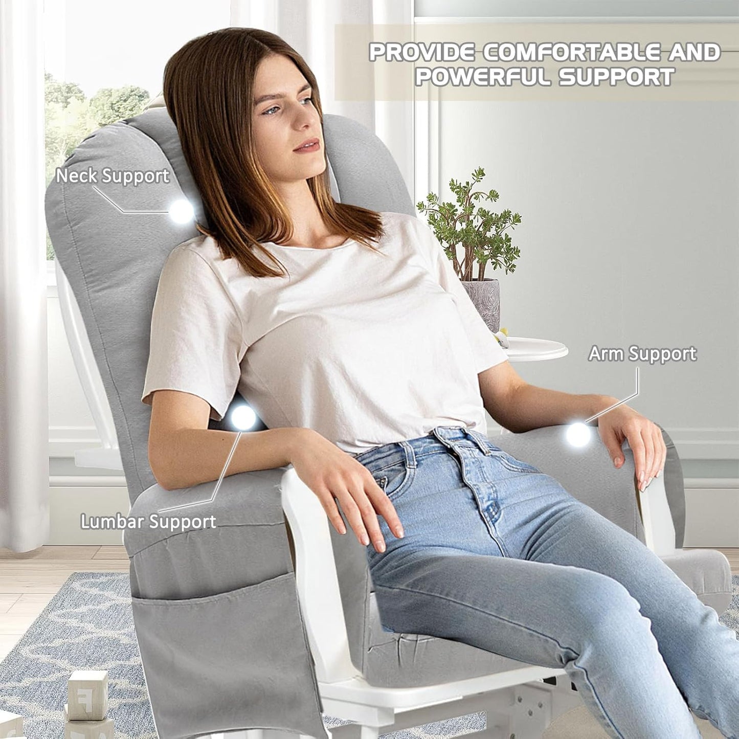 BECHAEO 5PCS Suede Glider Rocker Replacement Cushions with Ottoman Cover Thicken Soft Rocking Chair Cushion Set for Indoor Nursery Glider Rocking Chair, Blue