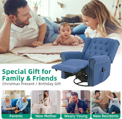 VIVIJASON Power Swivel Rocking Recliner Chair with Massage & Heat, Electric Rocker Nursery Glider Chair, Wingback Tufted Upholstered Recliner W/Type-C & USB Ports for Living Room, Bedroom, Beige