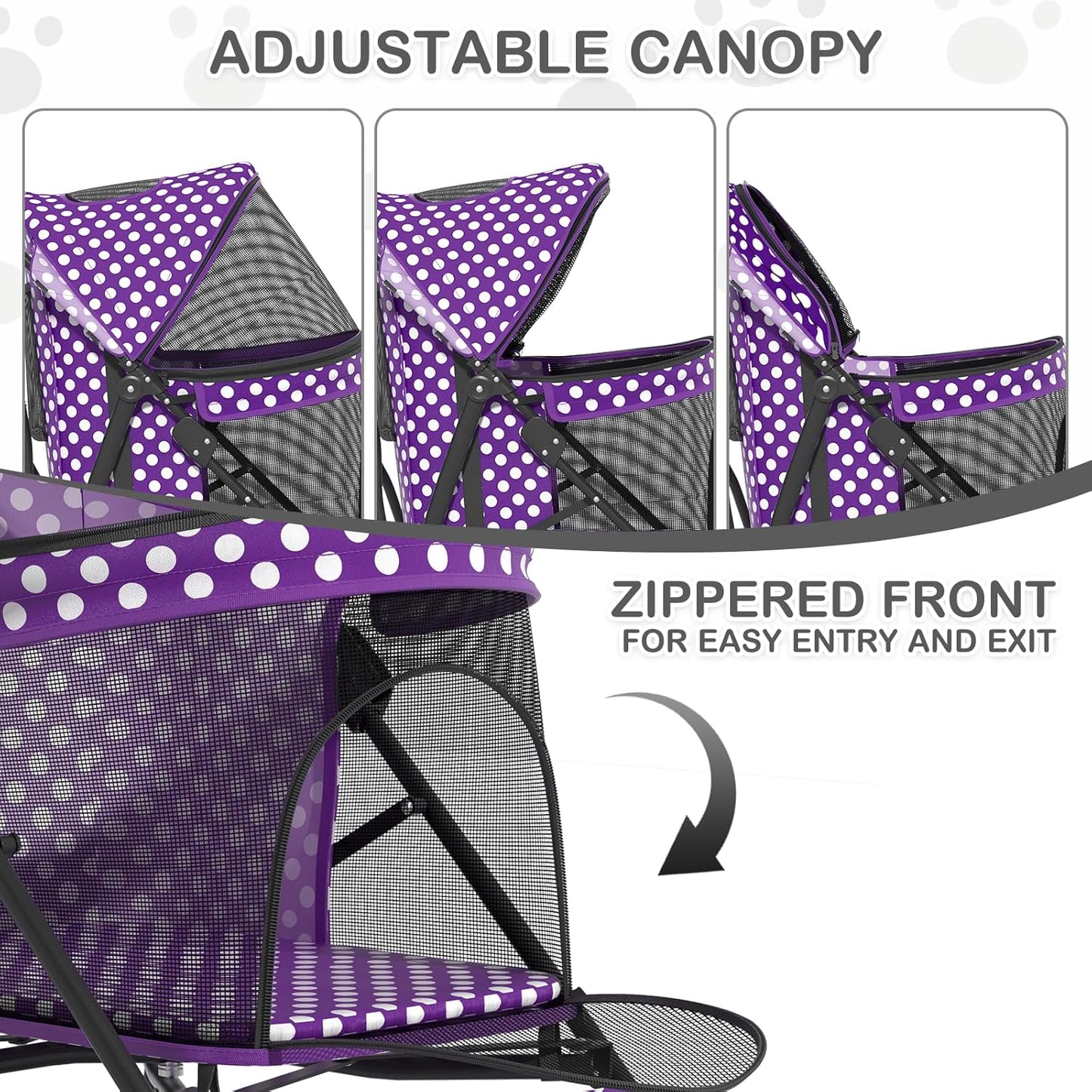 MoNiBloom 4 Wheels Pet Stroller, Easy-Fold Puppy Cage Jogger Stroller with Sun Cover, Pad and Rear Storage Bag, Breathable and Visible Mesh for Small/Medium Pets up to 22 lbs, Black