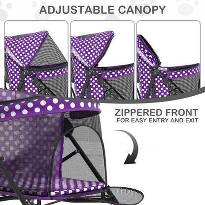 MoNiBloom 4 Wheels Pet Stroller, Easy-Fold Puppy Cage Jogger Stroller with Sun Cover, Pad and Rear Storage Bag, Breathable and Visible Mesh for Small/Medium Pets up to 22 lbs, Black