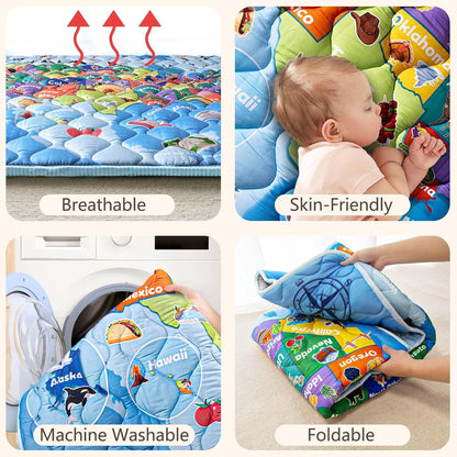 Baby Play Mat, 50x50 Playpen Mat with Super Soft Touch, Activity Mats with Upgraded Anti-Slip Bottom, Machine Washable Crawling Mats for Floor & Picnic (Animal Alphabets)
