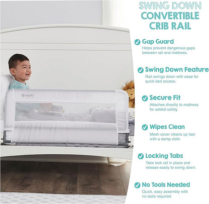 Regalo Safety Swing Down Crib Rail for Toddlers, 33" Baby Bed Rail Guard with Reinforced Anchor Safety System, Convertible Crib Bed Rail, White