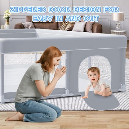 XVISHX Baby Playpen 50 x 50 Inch Play Pen Playards, Playpen for Babies and Toddlers, Baby Playard for Indoor & Outdoor Active Center Game Fence, with Skin-Friendly Fabric and Soft Breathable Mesh Grey