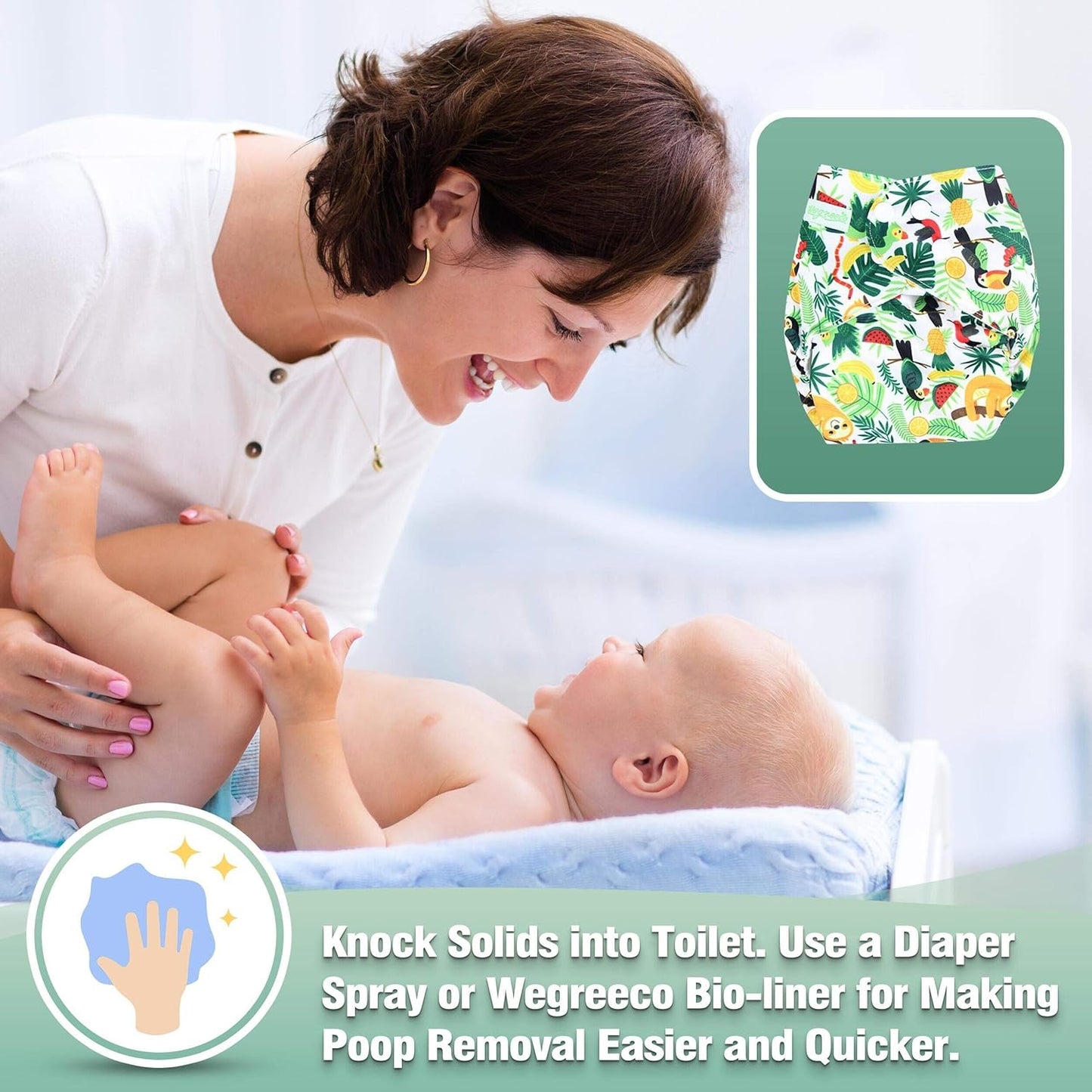 wegreeco Cloth Diapers 6 Pack with 6 Inserts & 1 Wet Bag, Washable Cloth Diapers for Babies, One Size Adjustable Reusable (Flower)