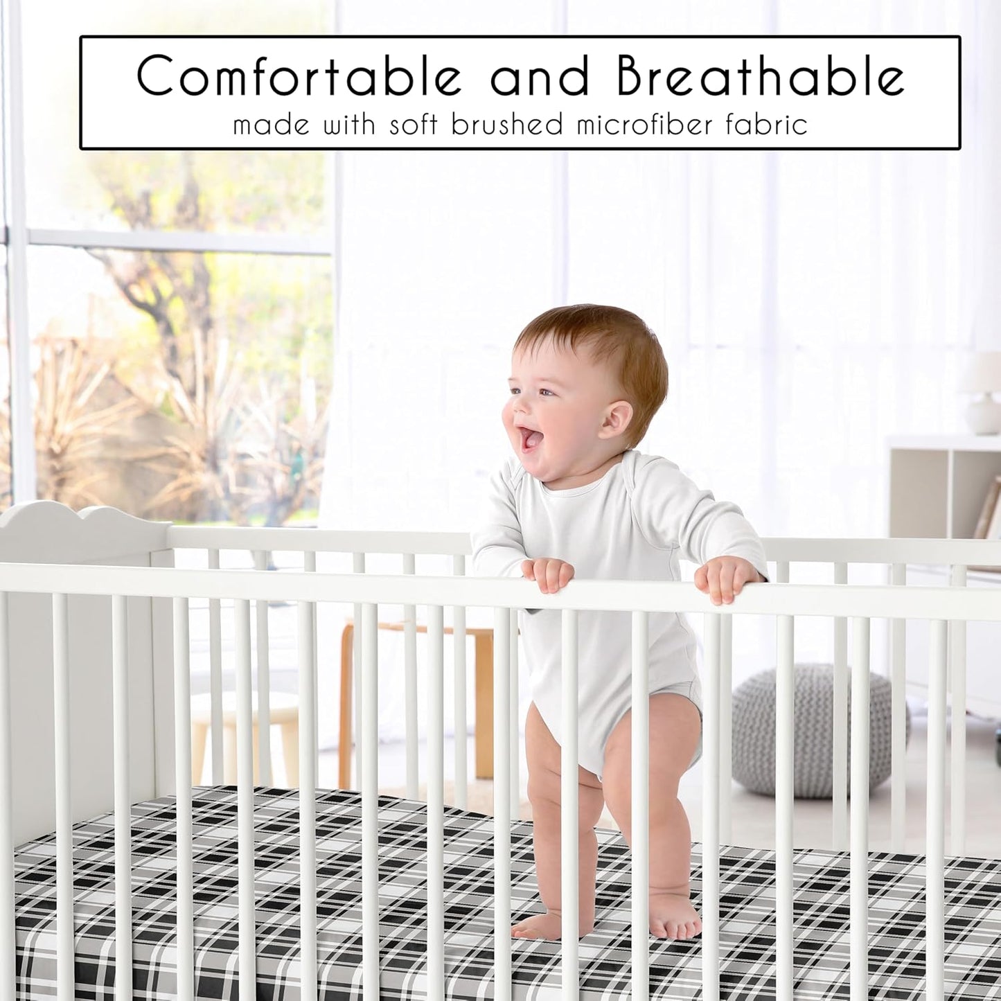 Sweet Jojo Designs 2-Piece Baby Bassinet Sheets Set (Black/White Gingham Checkered Plaid) for Boy/Girl, Infant Newborn Nursery, Oval, Rectangle & Hourglass Mattress (Solid Onyx & Classic Checkerboard)