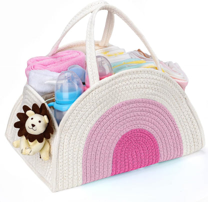 Baby Diaper Caddy- With Removable Dividers, Nursery Storage Bin and Car Organizer,Boy & Girl Shower Gift Basket,Portable Organizer,Nursery Essentials-Rainbow Purple