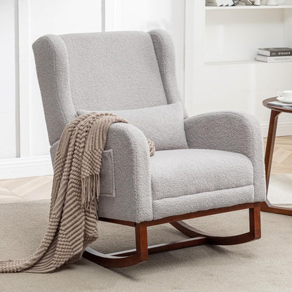 HCHAIRH Rocking Chair Nursery, Nursery Rocking Chairs with Foot Rest, Comfy Fabric Glider Rocker Nursing Chair with High Back for Nursing, Living Room, Bedroom, Beige