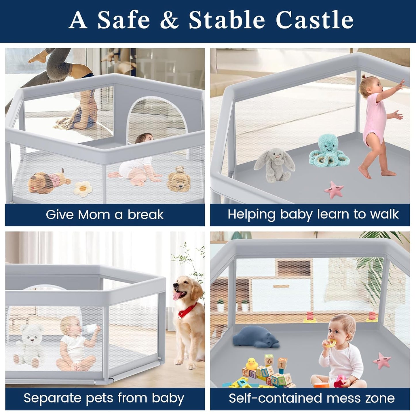 Large Baby Playpen for Babies and Toddlers, Playpen 74×50, Large Baby Play Yards Indoor & Outdoor, Sturdy Safety Baby Play Pen with Soft Breathable Mesh, Toddlers Activity Center with Anti-Slip Base