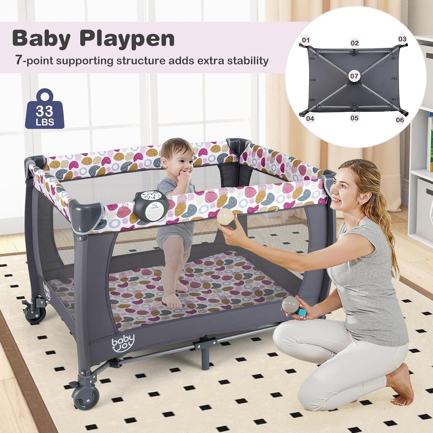 BABY JOY 5 in 1 Pack and Play, Portable Nursery Center Baby Playard w/Bassinet & Diaper Changing Table, Bag, Infant Bassinet Crib Activity Center for Baby Toddlers Indoor Outdoor (Royal Blue, Classic)