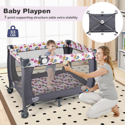BABY JOY 5 in 1 Pack and Play, Portable Nursery Center Baby Playard w/Bassinet & Diaper Changing Table, Bag, Infant Bassinet Crib Activity Center for Baby Toddlers Indoor Outdoor (Royal Blue, Classic)