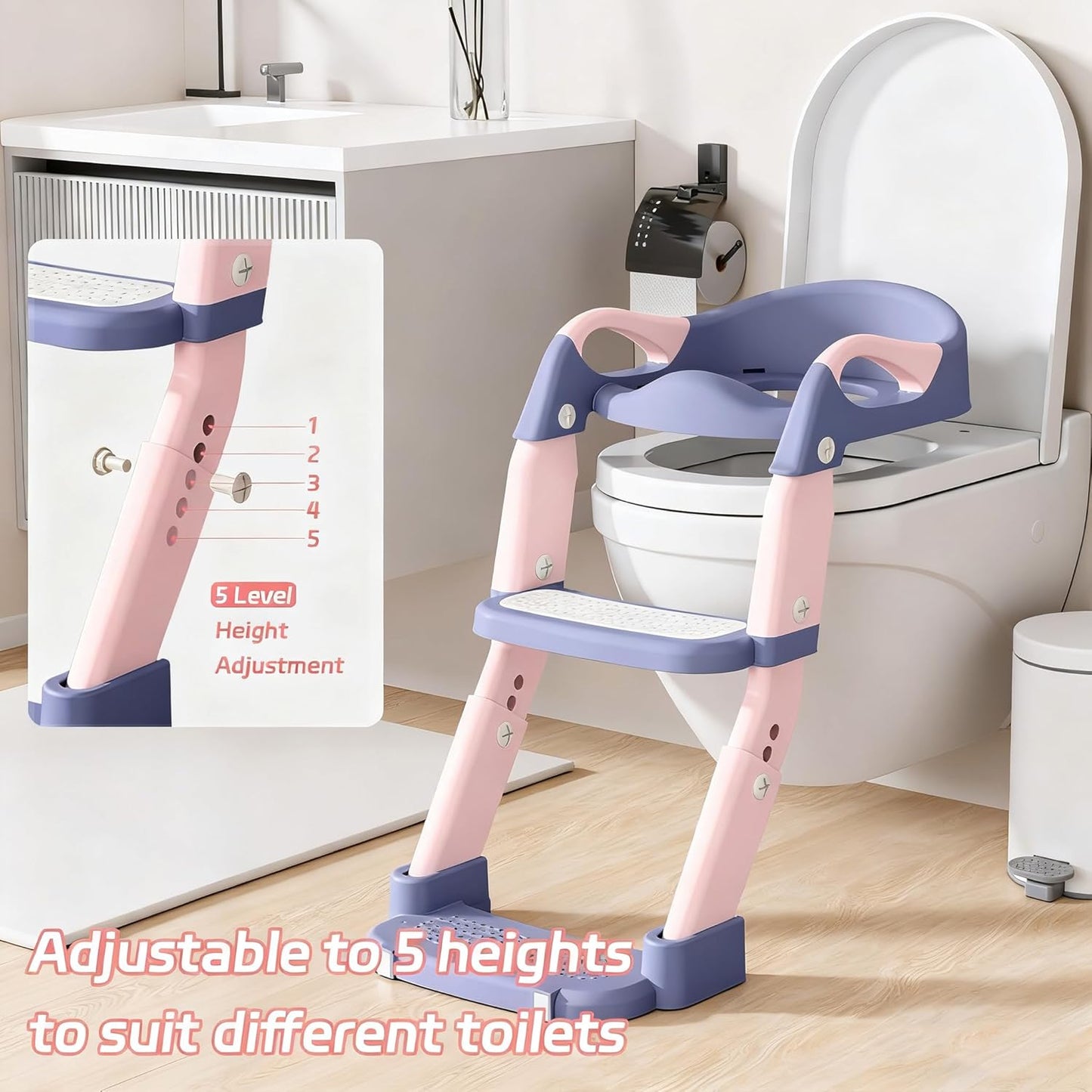 Snugzy Toddler Potty Training Seat 3-in-1 Foldable Potty Training Toilet with Step Stool Adjustable Potty Chair with Urinals (Grey)