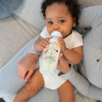 Dr. Brown's Natural Flow Anti-Colic Options+ Narrow Baby Bottle, Bear and Owl, 8 oz/250 mL, with Level 1 Slow Flow Nipple, BPA Free, 0m+, 2-Pack