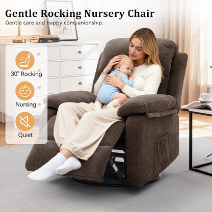 Korser Recliner Chair, 360 Swivel Rocker Chair for Adults, Small Rocking Recliner for Small Spaces, Upholstered Fabric Glider Recliner Nursery