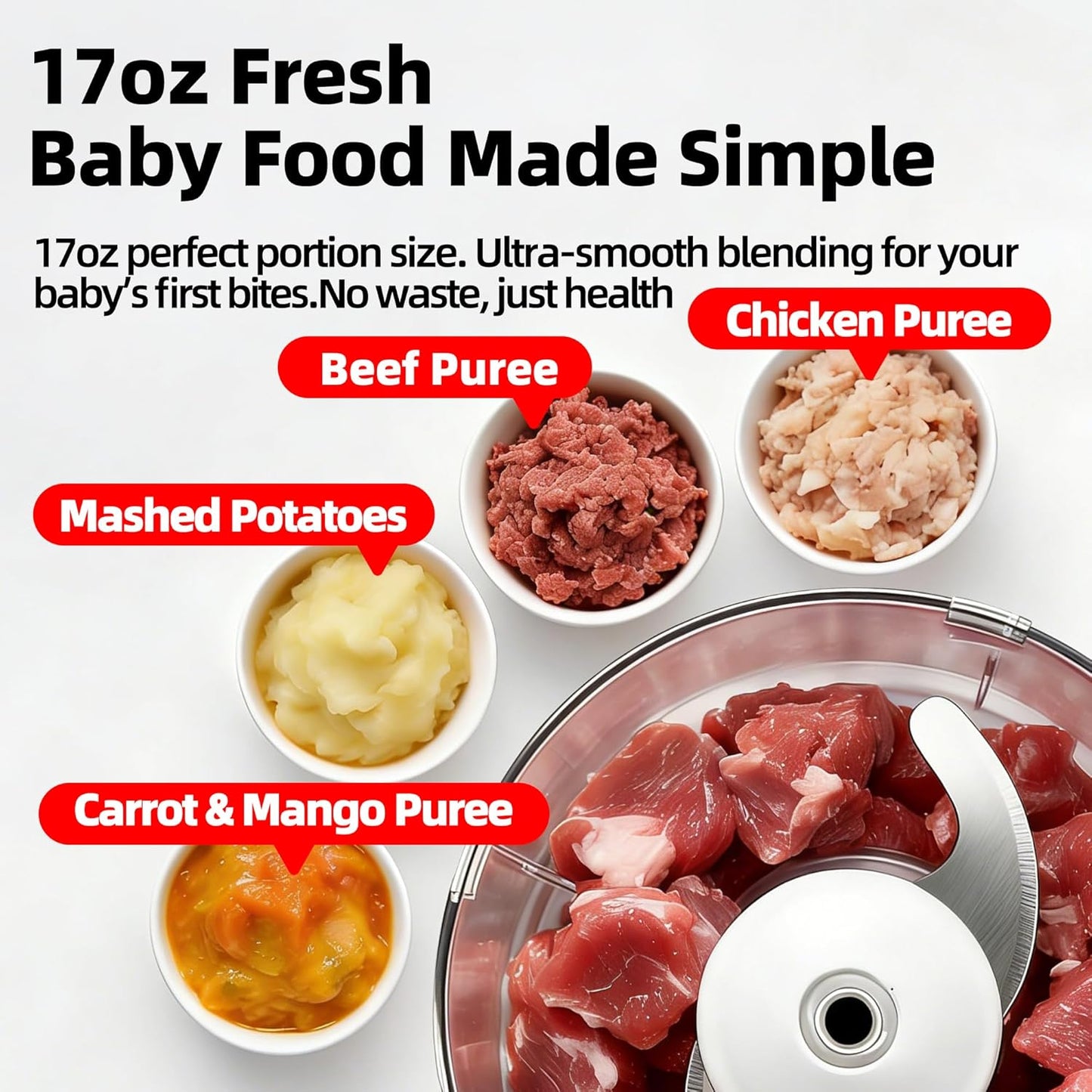 Blenders and Food Processor Combo, 13Pcs 4 in 1 Blender for Shakes and Smoothies,17oz Meat Grinder baby food&10oz Spice Grinder 42oz Family&24oz to-go Cups,Dishwasher Safe,Silver