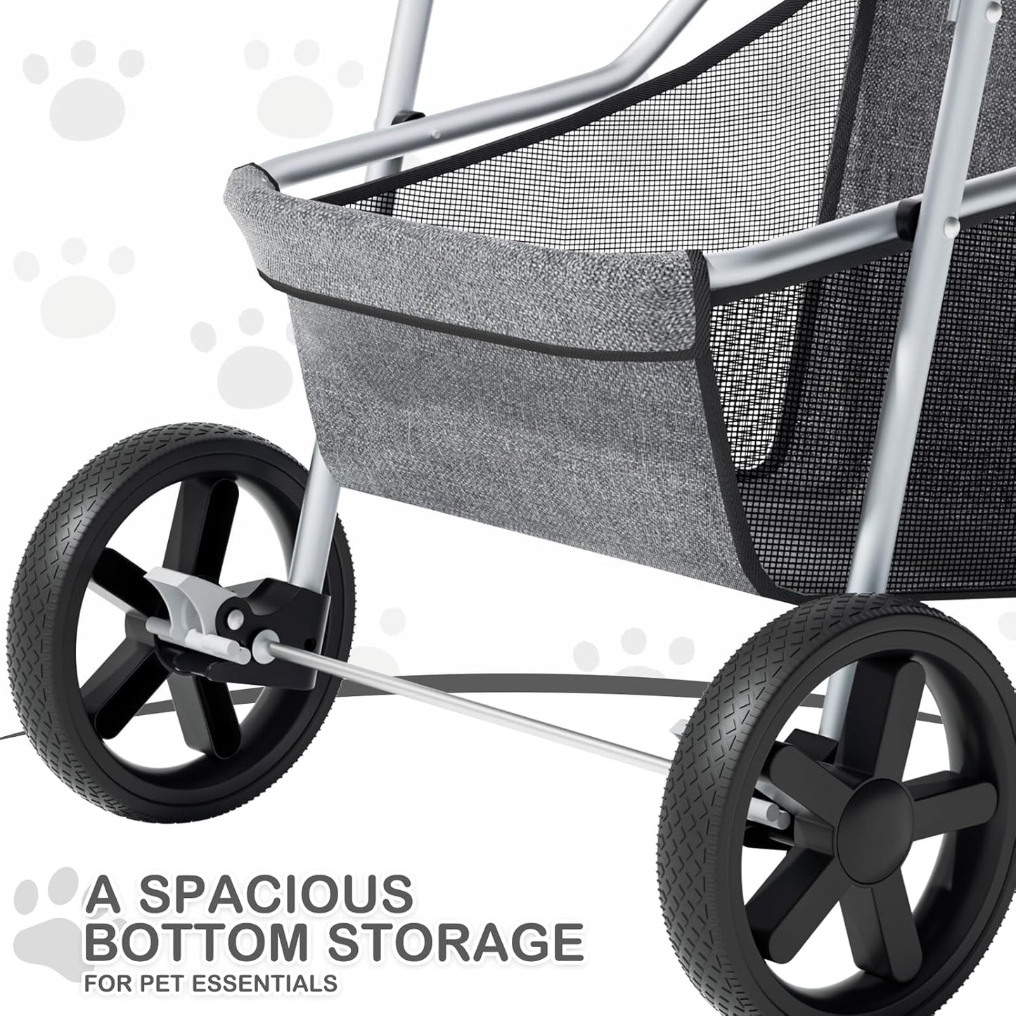 MoNiBloom Foldable Pet Stroller with Weather Cover, 3 Wheels Pet Strolling Cart for Small/Medium Dogs and Cats with Storage Basket and Cup Holder, Breathable and Visible Mesh for All-Season, Black
