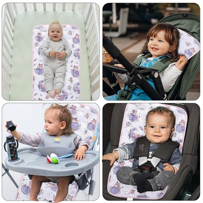 Baby Stroller Cushion,Infant Car Seat Insert-Reversible Universal Breathable and Soft Newborn Stroller Mat,100% Cotton Cover Toddler Seat Pad Liner-34x78cm,1 Pack(Fox+Pink Dots)