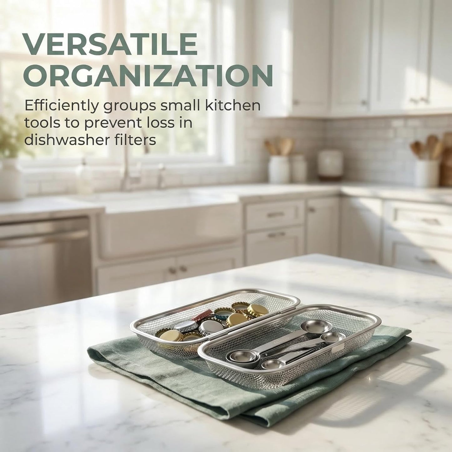 Stainless Steel Dishwasher Basket for Utensils - 18/8 Food-Grade, Custom Fit Size Secure Hold Design Prevents Slipping | Food-Grade Metal & 10-Mesh Drying Tech