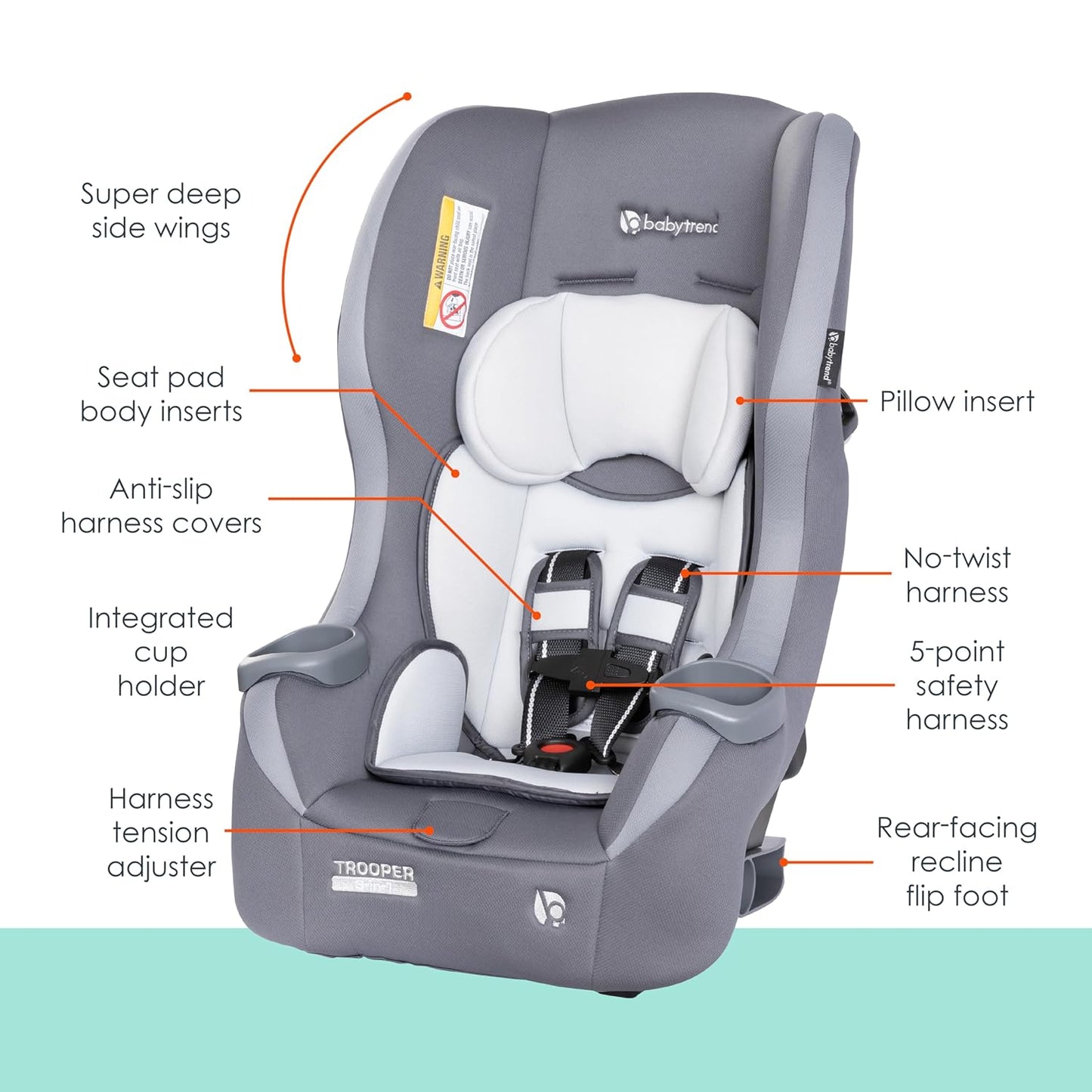 Baby Trend Trooper™ Slim 3-in-1 Convertible Car Seat, Dash Black – Slim Fit, 3-in-1 Growth Modes, Lightweight Design, Adjustable Comfort Padding