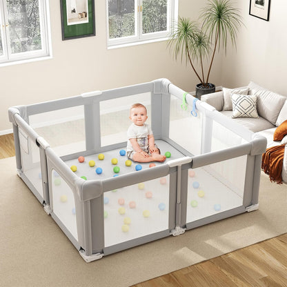 Foldable Playpen for Babies and Toddlers, 51" Portable Play Pen with Mat and Ocean Balls, Play Yard with with Visible Mesh for Inddor and Outdoor, No Assembly Required, Dark Gray