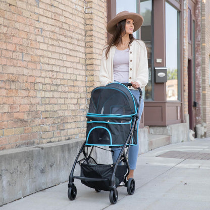 Carlson Pet Products Stroller, Includes 360 Degree Front Wheel Swivel, Rear Wheel Breaks, Reflective Trim, Mesh Panels, Umbrella and Mesh Canopy, Khaki