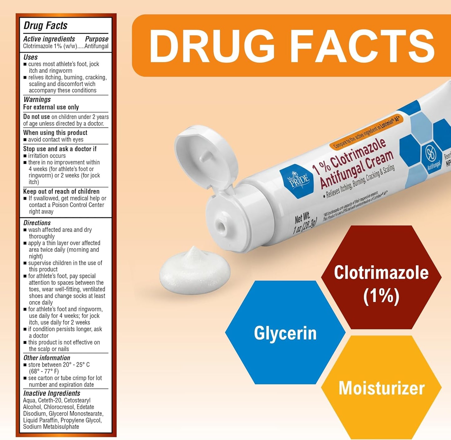 MED PRIDE 1% Clotrimazole Antifungal Cream 1oz- Fungus Skin Care Treatment with - Jock Itch Body Ointment - Fights Infection, Sweat Rash, Athletes Foot, Ringworm & Relieves Itching, Burning