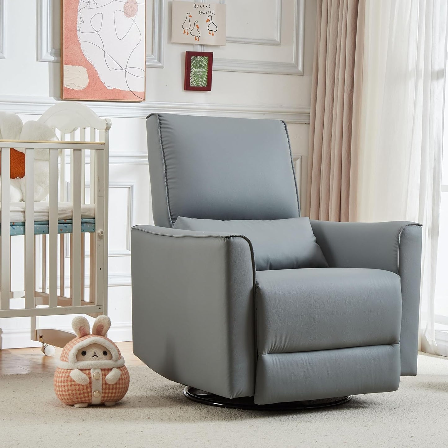 GAOMON Swivel Rocking Recliner Chair, Manual Leather Recliner Glider with Lumbar Support & Padded Armrest, Comfortable Rocker Nursery Single Sofa for Living Room and Bedroom (Cream)