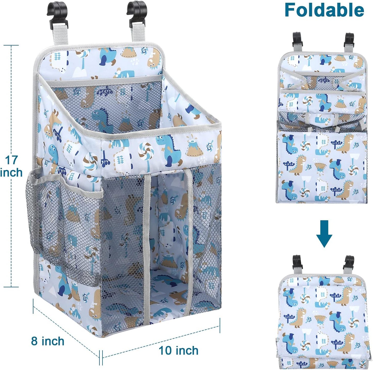 Accmor Hanging Baby Diaper Caddy Organizer, Diaper Stacker, Baby Crib Hanging Classified Storage Bag Organizer for Changing Table, Crib, Playard or Wall & Nursery Organization, Grey