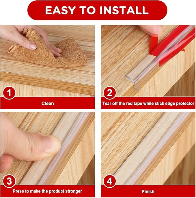 Edge Protector for Baby Proofing,Clear Edge Protector Strip,Sharp Edge Wrap Cover Tape,Self Adhesive Protective Bumper Guards for Cabinet Door,Desk,Glass Table, and Wall 13.1ft(4M) with 4 Corners