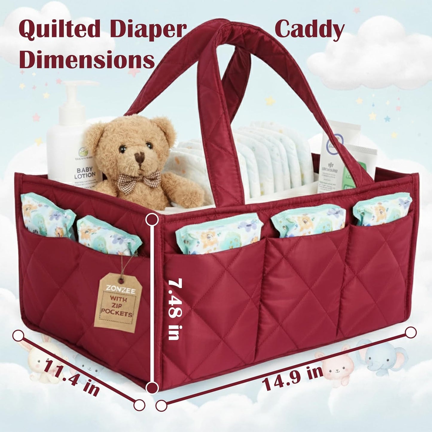 Baby Diaper Caddy Organizer, Nursery Storage Basket for Newborn Essentials, Travel Baby Basket for Diapers Baby Wipes, Organizer Tote Bag Storage Bin, Baby Shower Gifts (Mint Green)
