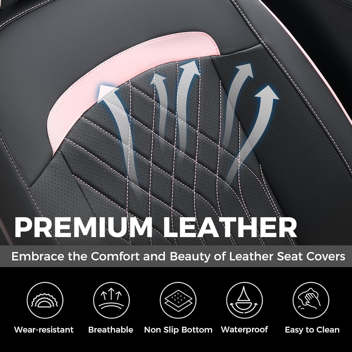 FLORICH Car Seat Covers Front Seat, Leather Seat Covers for Cars, Car Seat Protector Waterproof, Universal Automotive Seat Covers, Front Car Seat Cover Fit for Most Sedans SUV Pick-up Truck