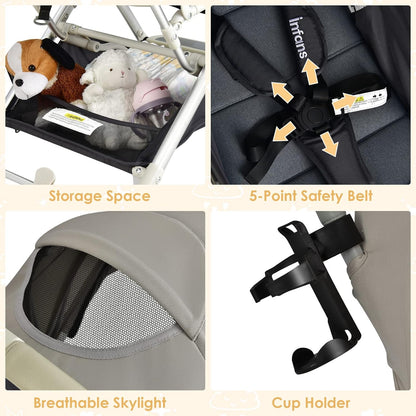 INFANS Lightweight Baby Stroller, Compact Infant with One-Hand Fold, Travel Stroller for Airplane with Cup Holder, Canopy 5-Point Harness Foot Cover for 6-36 Month