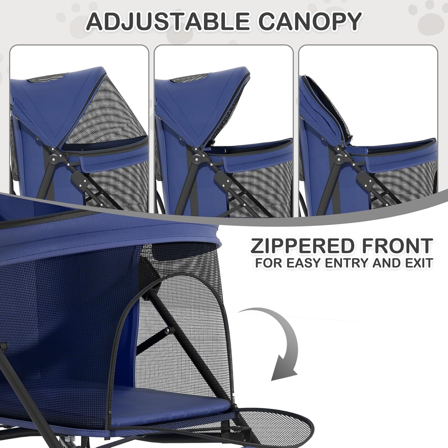 MoNiBloom 4 Wheels Pet Stroller, Easy-Fold Puppy Cage Jogger Stroller with Sun Cover, Pad and Rear Storage Bag, Breathable and Visible Mesh for Small/Medium Pets up to 22 lbs, Black