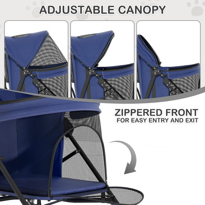 MoNiBloom 4 Wheels Pet Stroller, Easy-Fold Puppy Cage Jogger Stroller with Sun Cover, Pad and Rear Storage Bag, Breathable and Visible Mesh for Small/Medium Pets up to 22 lbs, Black