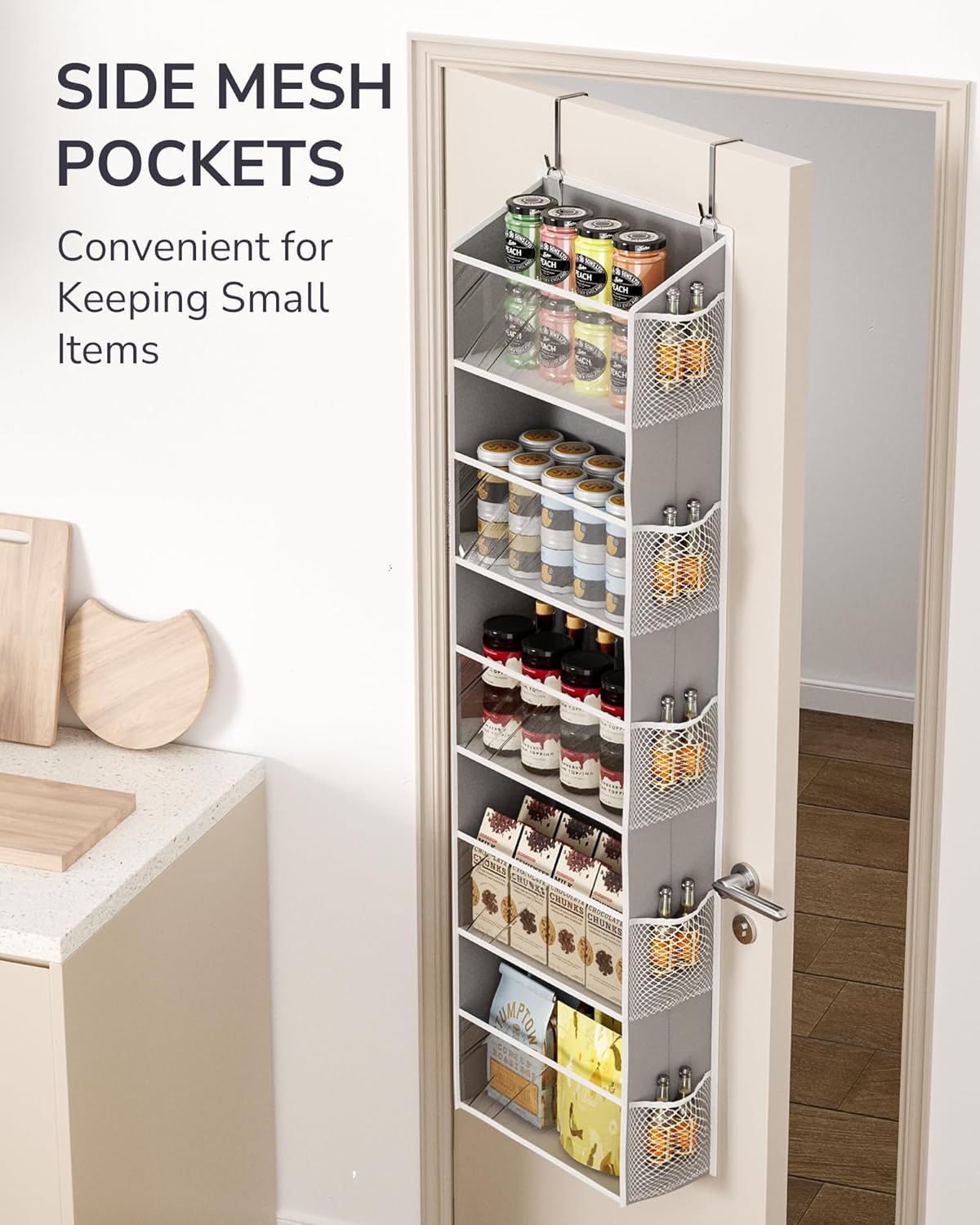 ULG 1 Pack Over Door Organizer with 5 Large and 10 Mesh Side Pockets, 44 lbs Weight Capacity Hanging Storage with Clear Window Kids Toys, Shoes, Diapers, Dark Grey, 5 Layers