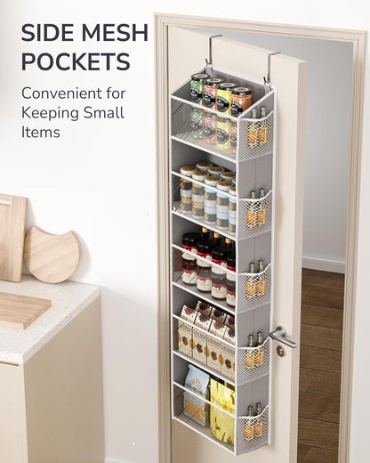 ULG 1 Pack Over Door Organizer with 5 Large and 10 Mesh Side Pockets, 44 lbs Weight Capacity Hanging Storage with Clear Window Kids Toys, Shoes, Diapers, Dark Grey, 5 Layers