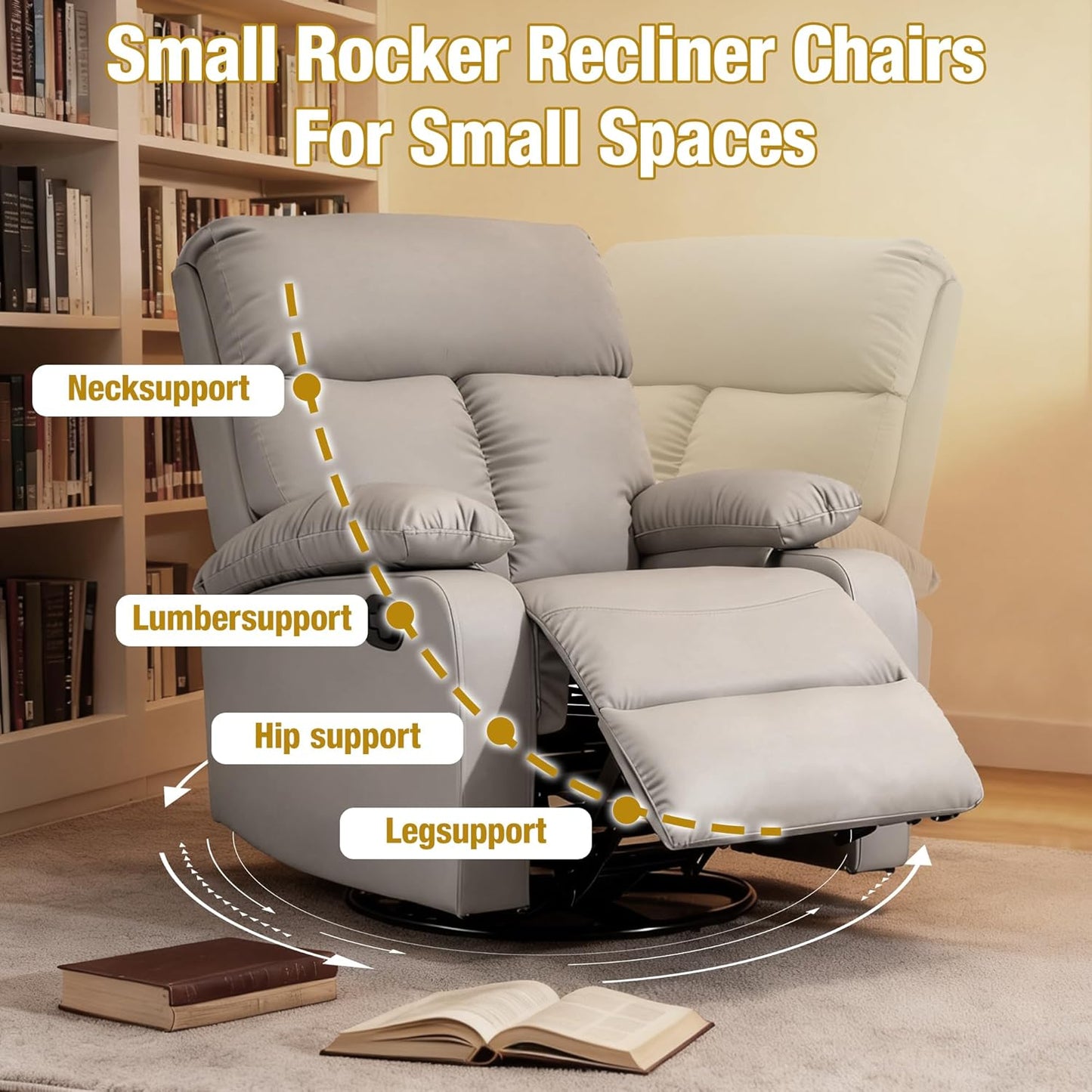 Rocking Chair Nursery Swivel Rocker Recliner Chair, High Back Adult Manual Recliner for Small Spaces, Glider Rocking Reclining Sofa for Living Room Bedroom, Beige