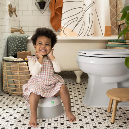 Ingenuity Ready Set Go Potty Training Toilet, Removable Bowl, Non-Skid Bottom, Wide Stable Base, Age 18 Months & Up, White & Grey