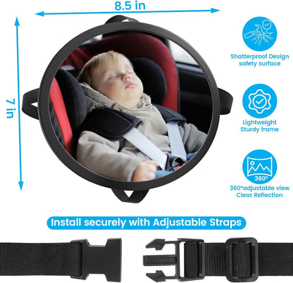 Baby Car Mirror for Rear Facing Carseat– 360° Adjustable, Shatterproof, Wide Angle View, Easy Installation, Fits Car, SUV & Truck, Lightweight Safe Design