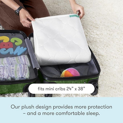 Newton Baby Waterproof MINI Crib Mattress Pad | Ultra-Breathable Quilted Layer for Comfort & Universal Fitted Skirt for Secure Fit | Machine Washable | MINI Crib Mattress Protector Pad, 1 Pack