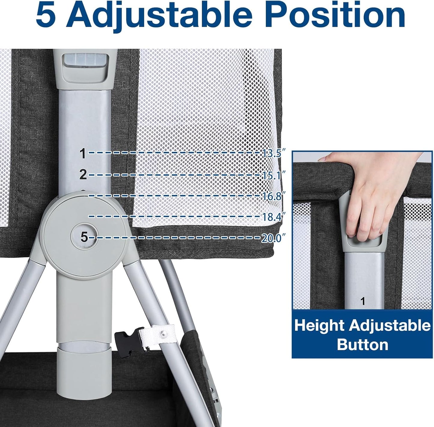 Jixrolyn 3 in 1 Baby Bassinet Bedside Sleeper, Height Adjustable Bedside Bassinet for Newborn and Infant with Mattress, Storage Basket, and Wheels (Grey)