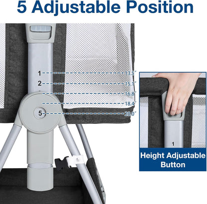 Jixrolyn 3 in 1 Baby Bassinet Bedside Sleeper, Height Adjustable Bedside Bassinet for Newborn and Infant with Mattress, Storage Basket, and Wheels (Grey)