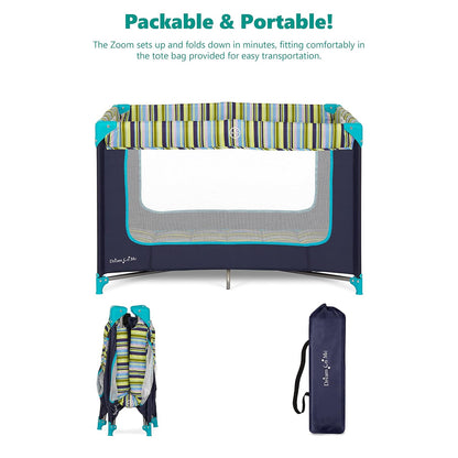 Dream On Me Zodiak Baby Playard, Breathable Mesh Sides, Soft Comfortable Mattress, Quick & Easy to Fold with Travel Carry Bag, Compact Space Saving Design - Grey/Green