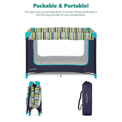 Dream On Me Zodiak Baby Playard, Breathable Mesh Sides, Soft Comfortable Mattress, Quick & Easy to Fold with Travel Carry Bag, Compact Space Saving Design - Navy