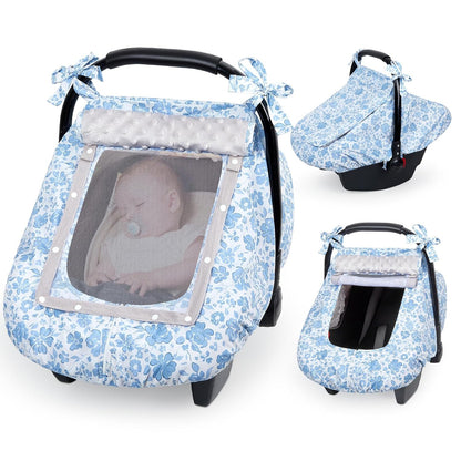 FIOBEE Baby Car Seat Cover, Car Seat Covers for Babies Infant Car Seat Canopy with Breathable Mesh Window Waterproof Carseat Cover for Babies Boy Girl 4 Seasons, White/Cow