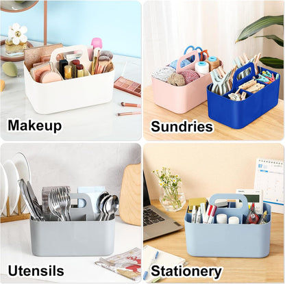 Multiuse Caddy Organizer with Handle, Portable Divided Plastic Tote Bin - Art Craft, Stationary Pen Marker Crayons, Makeup Hair Supplies Storage - Bathroom, Classroom, Dorm, Office, Desk Holder - Pink